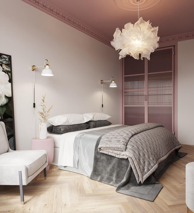 Mẫu phòng ngủ màu hồng tím