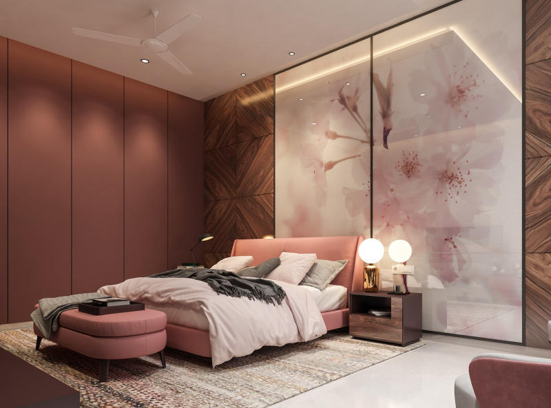 Mẫu phòng ngủ màu hồng đất